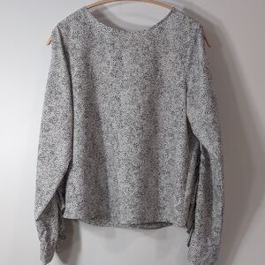 A New Day | Black and White Abstract Polka Dot Open Ruffle Sleeve Blouse Size S